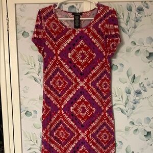 U-Knit Stylish Red and Purple Geometric Women's dress